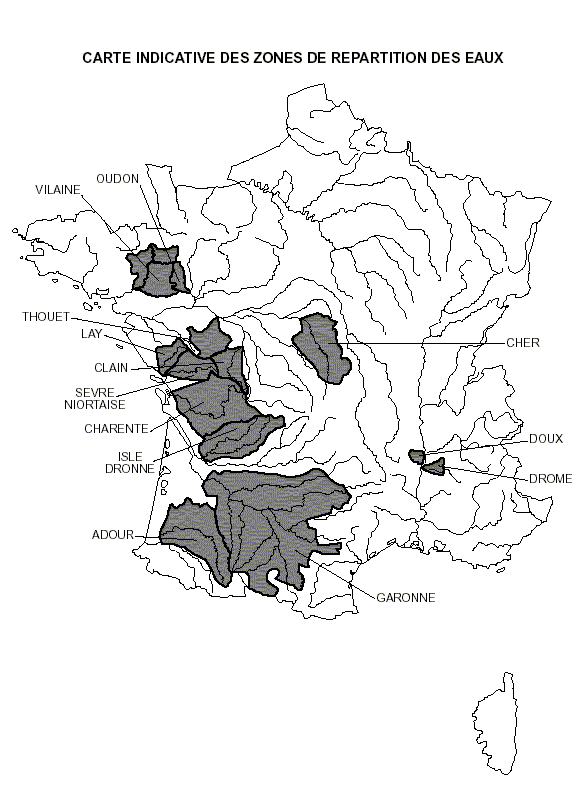 Carte indicative des zones de répartition des eaux