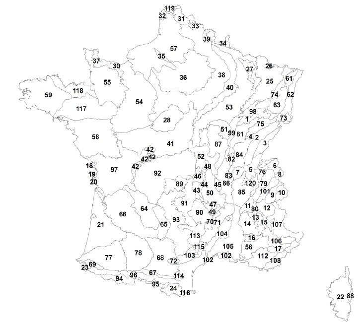 Hydroécorégions (HER) de niveau 2 pour la France métropolitaine