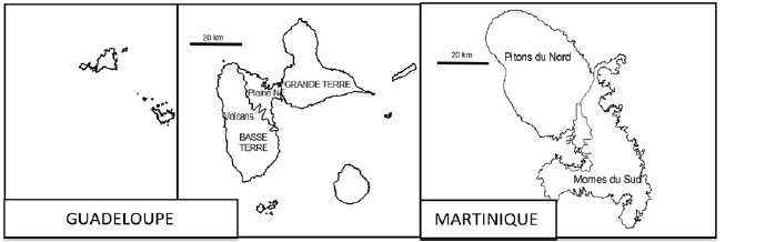Cartes des hydroécorégions des bassins d'outre-mer (Guadeloupe et Martinique